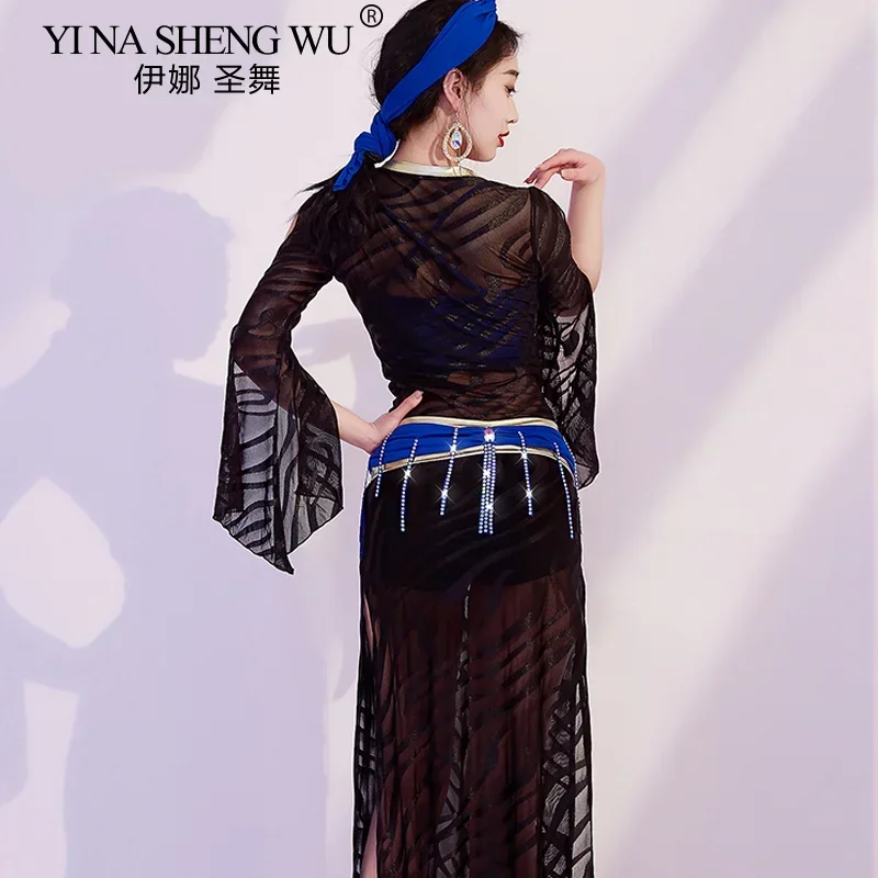 Luksusowy zestaw kostiumów do tańca brzucha z dżetami dla kobiet, personalizowany saree, orientalny taniec, lekki, odpowiedni dla seniorów.