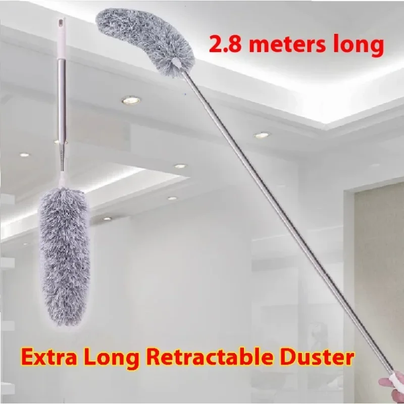 2.8m Long Telescopic Pole Electrostatic Dust Sweeping Artifact Bendable Feather Duster Household Handheld Cleaning Dust Duster