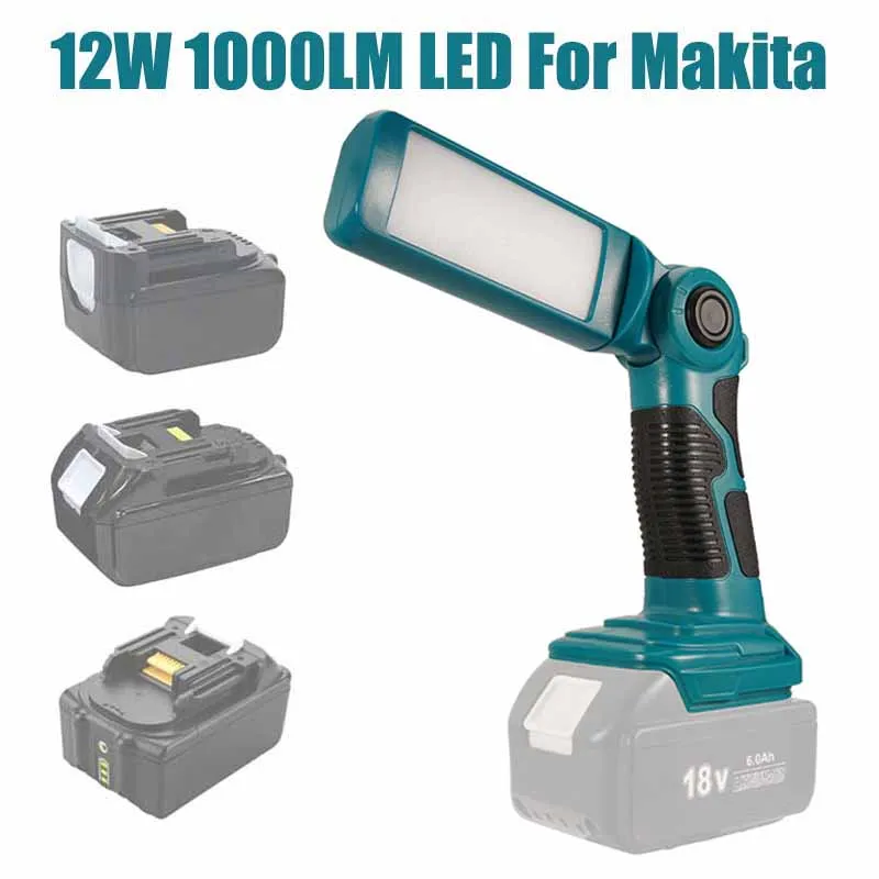 

12W LED Lamp Work Light For Makita 14.4V-18V BL1430 BL1830 Lithium Battery Portable Indoor Outdoor Spotlight Flashlight With USB