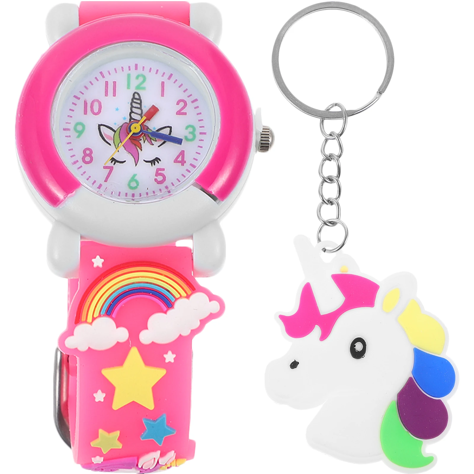 

1 set Unicorn Watch Cute Cartoon Kids Girls Pink Quartz Portable Keychain Gift Children Wristwatch Safe