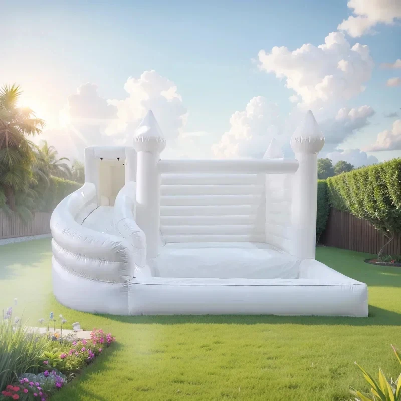 Commercial Kids Bouncy House White Inflatable Bounce Combo with Water Slide Pool