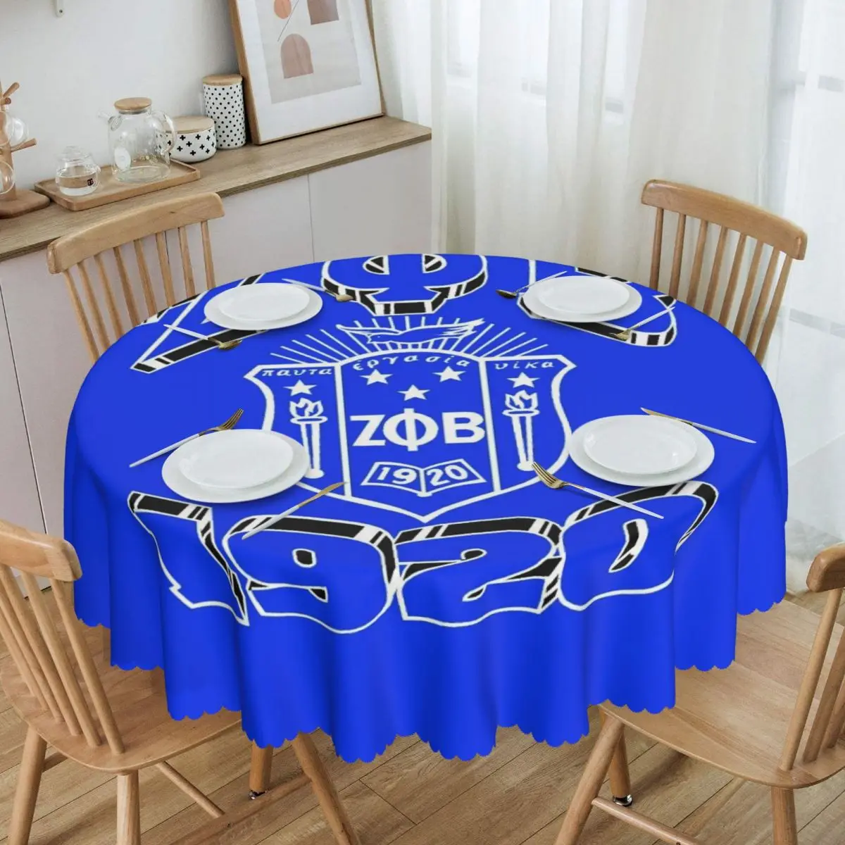 

Customized Round Zeta Phi Beta ZOB Tablecloth 60 inches Kitchen Dinning Table Cloth Spillproof Table Cover