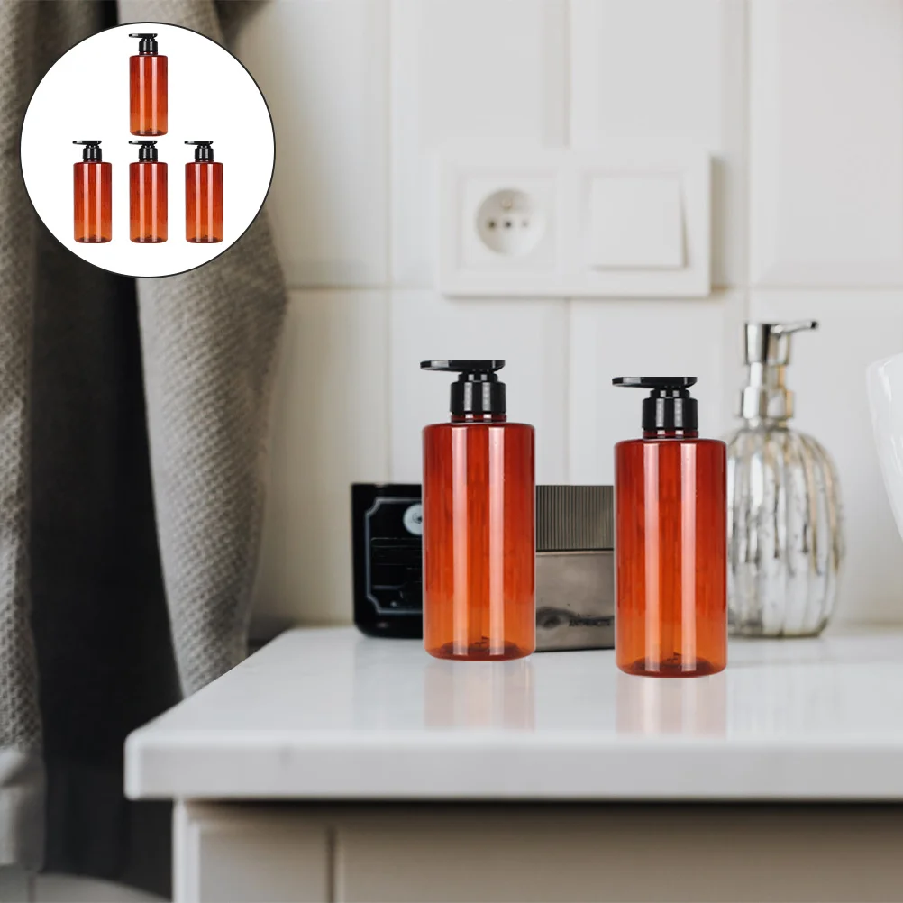 

4Pcs Shampoo Bottle Set Press Flat Shoulder Cylindrical Pet Material for Home Bathroom Office Refillable Liquid Soap Dispenser