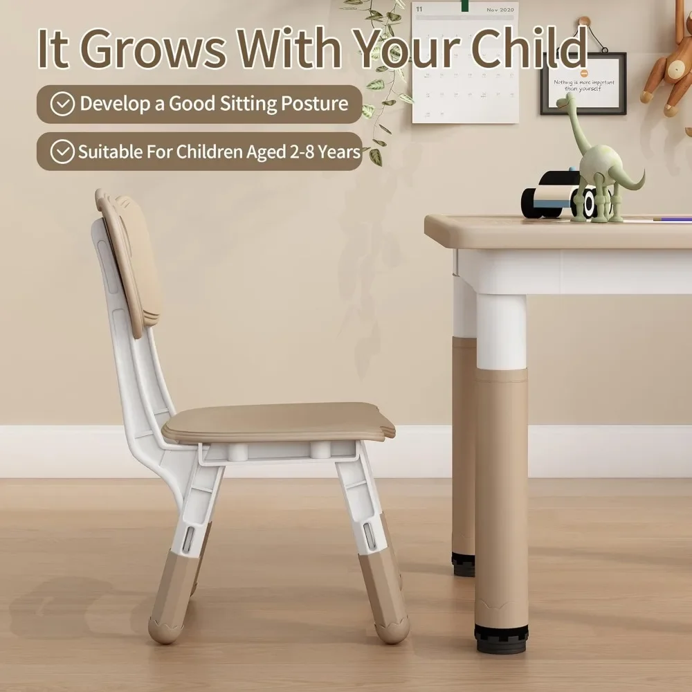 Height Adjustable Childrens Table and Chair Set, Kids Tables for Age 2-8, Graffiti Desktop, Table for Kids with 4 Seat