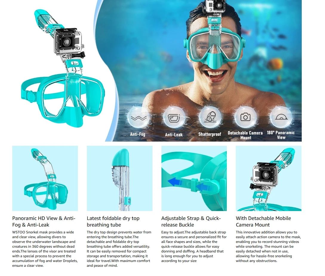 Unterwasser Schnorcheln Halbes Gesicht Gesicht Kinder Schwimmmaske Set Tauchen Atemschutzmasken Antibeschlag Sicheres Atmen für Erwachsene – Detail 3