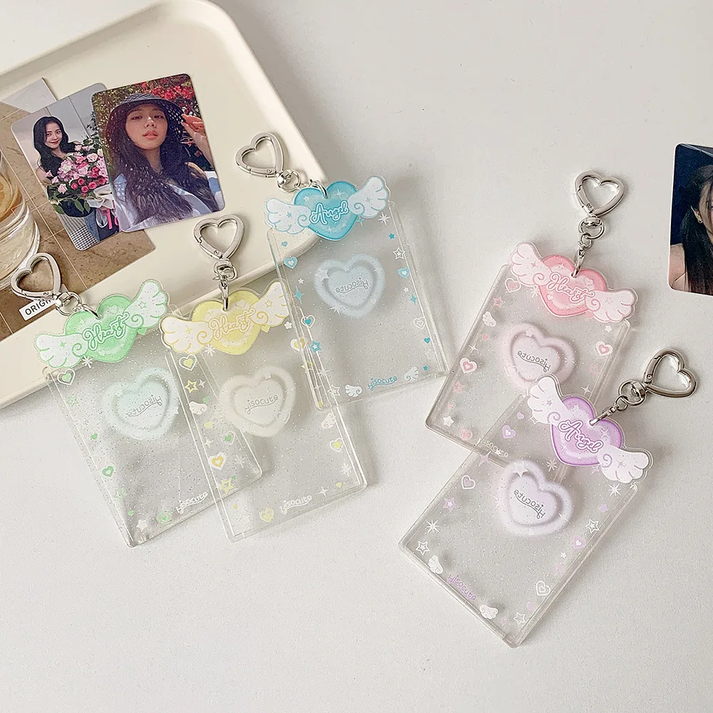 

Acrylic Card Cover Photocard Holder Hanging Decoration With Keychain Idol Card Display Protector Love Heart Pendant Korean Style