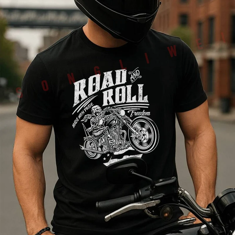 

Classic Road Roll Bikes Men's Fashion Moto T-shirt Casual Trendy Tshirts For Summer Comfortable Short Sleeve Tops
