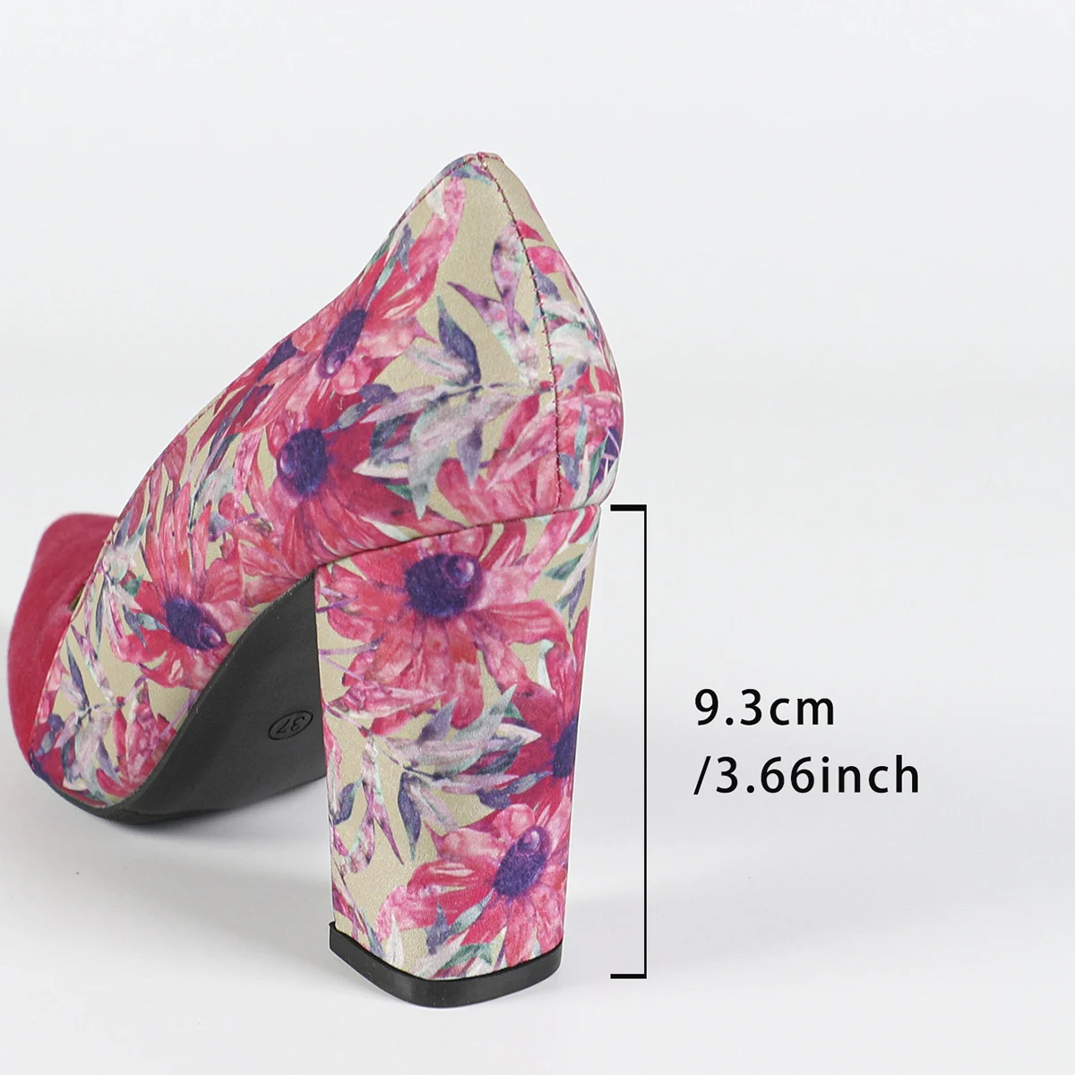 Women's Thick-heeled High Heels,Femininity Rose-red Flower High Heels