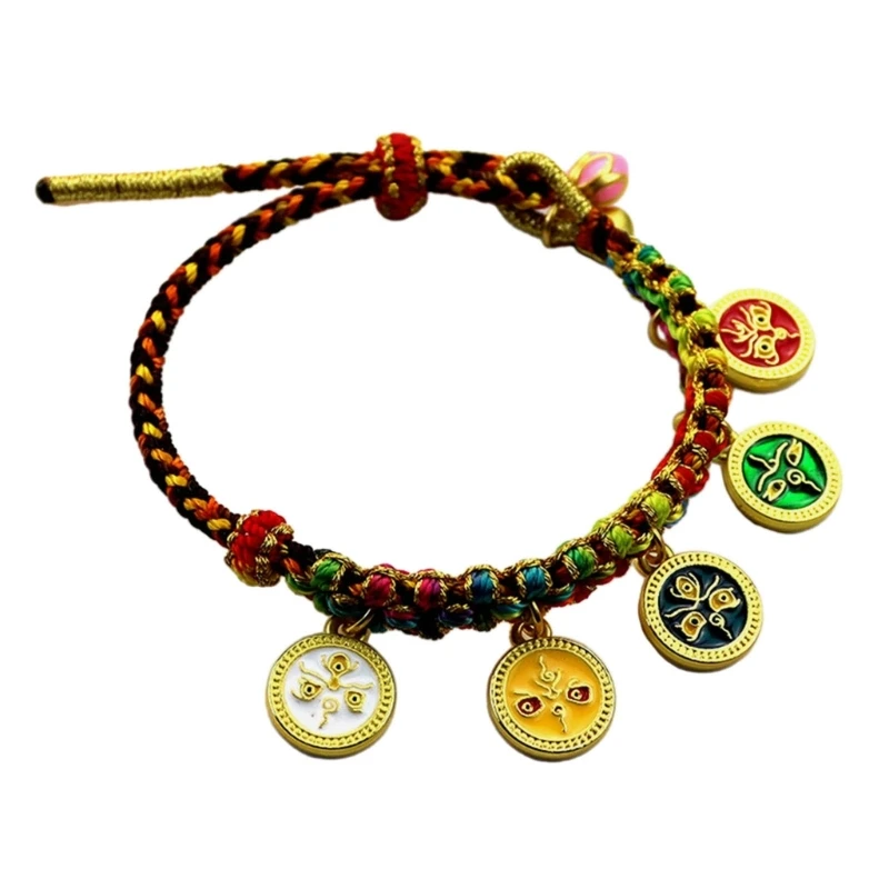 Adjustable Rope Bracelet Colorful Woven Handchain Five Way God of Wealth Bangle