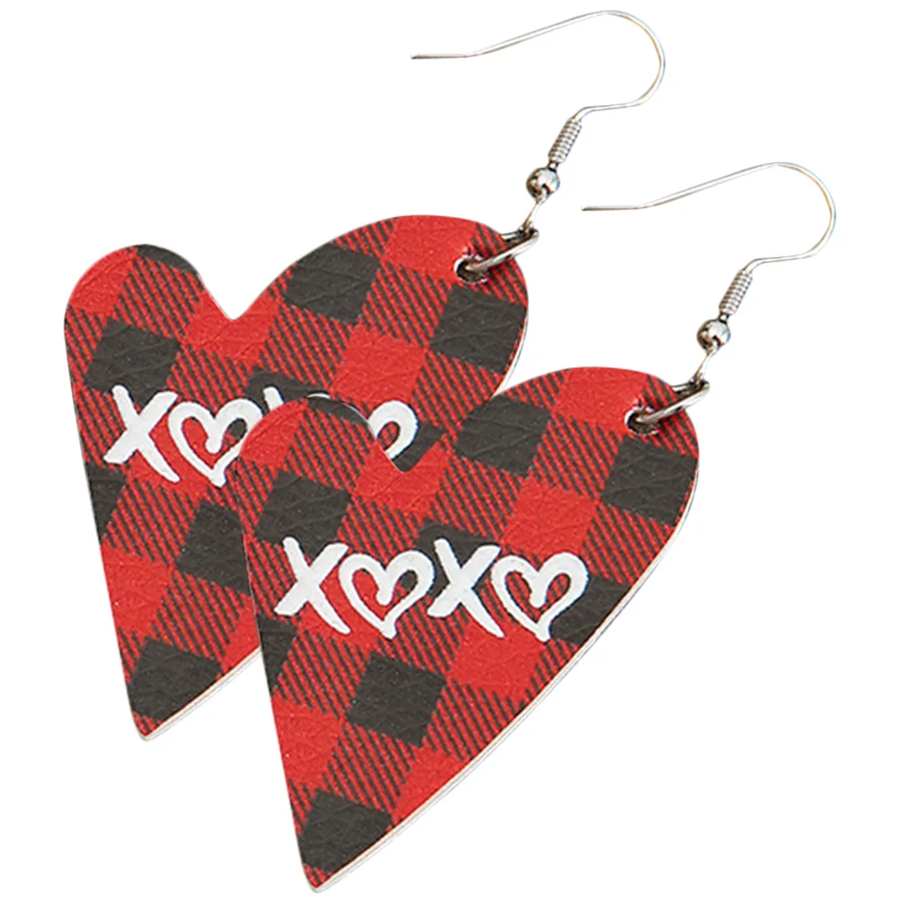 

1Pair Red Black Plaid Heart Earrings Drop Earrings for Women Fashion Jewelry Daily Wear Ear Jewelry Ear Dangle
