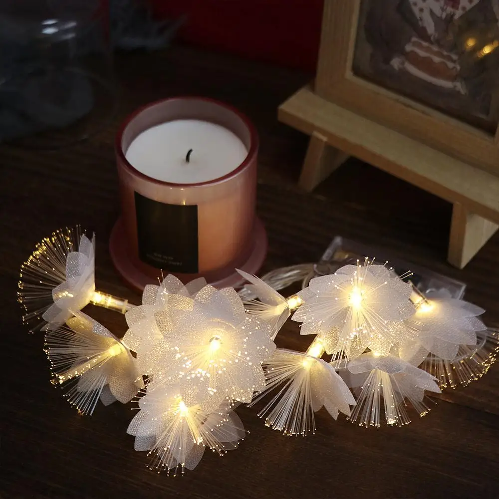 LED Fiber Optic Flower String Lights Flash Battery Powered Fairy Lamps Double Layered Christmas Tree Flower Lights Wedding