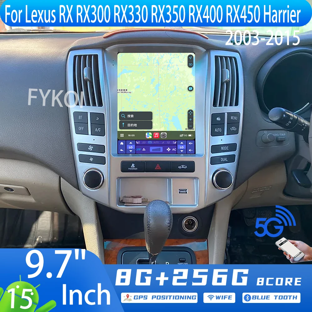 256G Android15 For Lexus RX RX300 RX330 RX350 RX400 RX450 Harrier 2003-2015 Car Intelligent Systems Stereo BT GPS Video Player