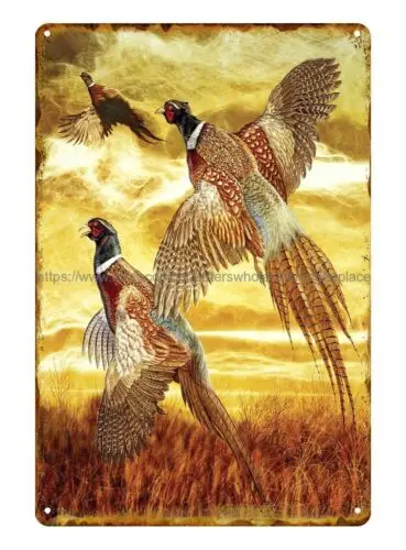 nostalgic wall home tavern pheasants in flight metal tin sign