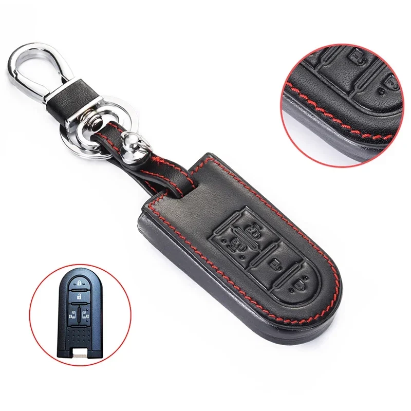 1pc Durable Leather Car Key Case Protective Shell Bag Anti-theft Alarm Key Cover for Satrline B9 Perodua Aruz Bezza Key Decor