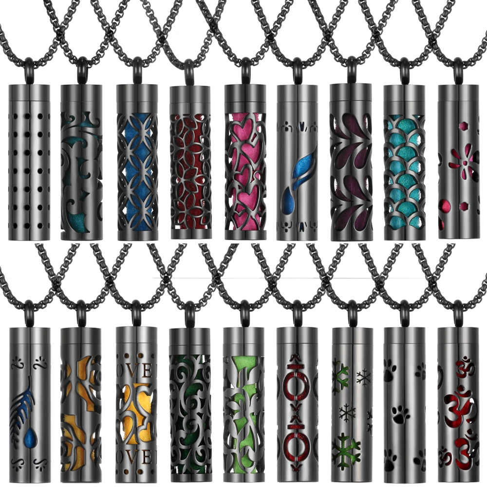 빈티지 블랙 원통형 스테인리스 아로마테라피 에센셜 오일 - Diffuser Necklace Locket 리뷰 및 가격