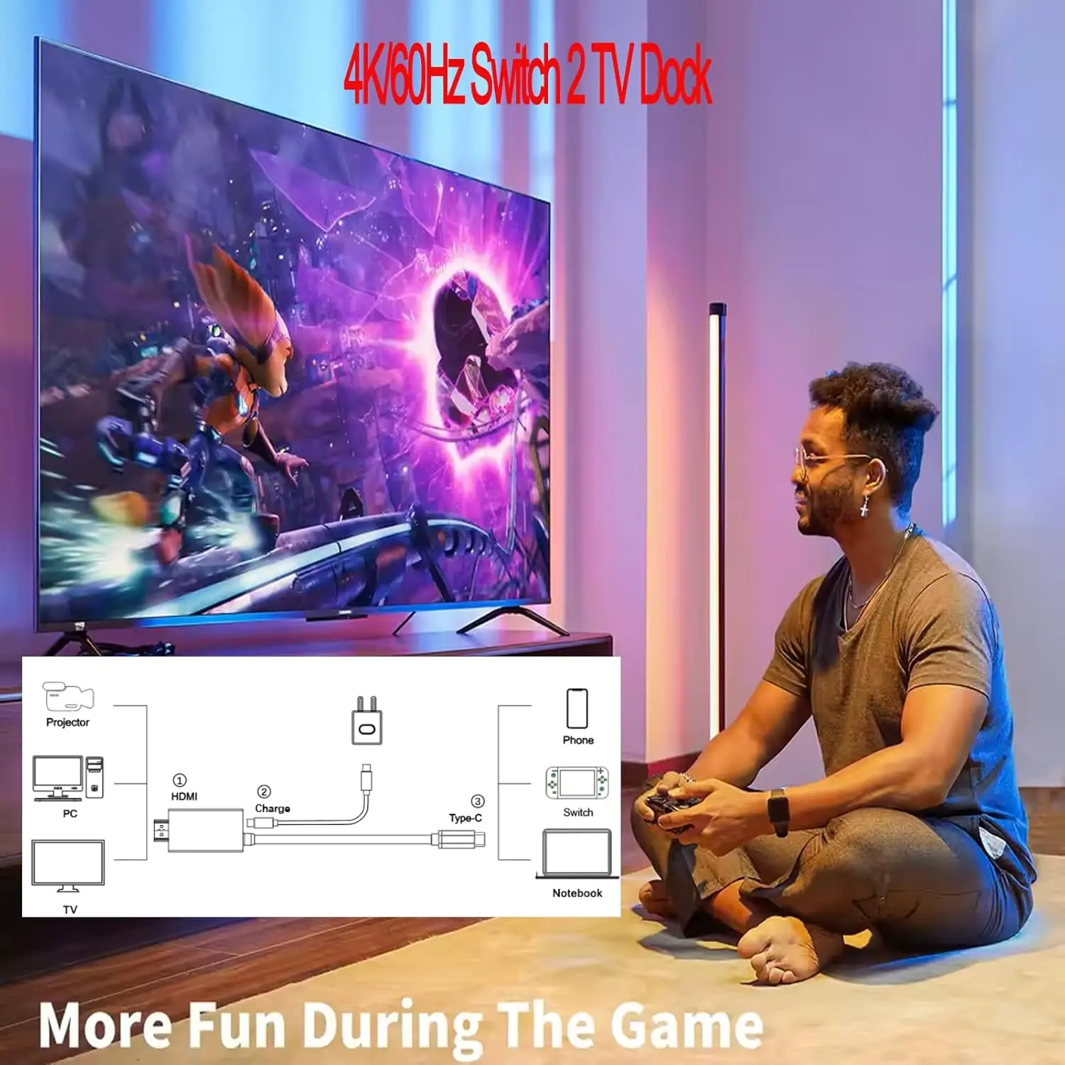 Kabel HDMI do Nintendo Switch 2 4K@60Hz PD 100W Przenośny Przewód Podłączeniowy do Telewizora dla Switch OLED — zdjęcie produktu 5