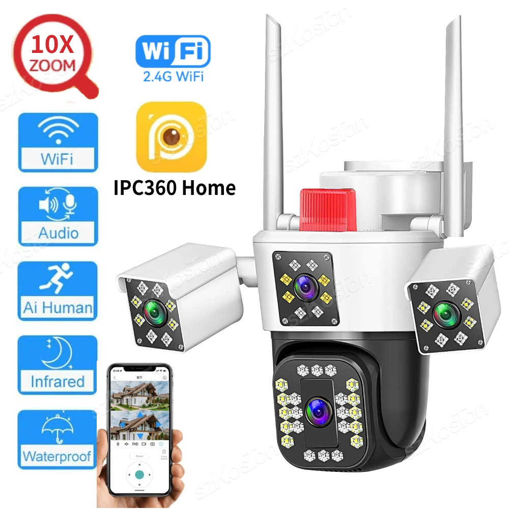 Wifi Surveillance Camera Three Screen 10X Digital Zoom PTZ Camera APP Real-time View with Motion Sensors Security Protection