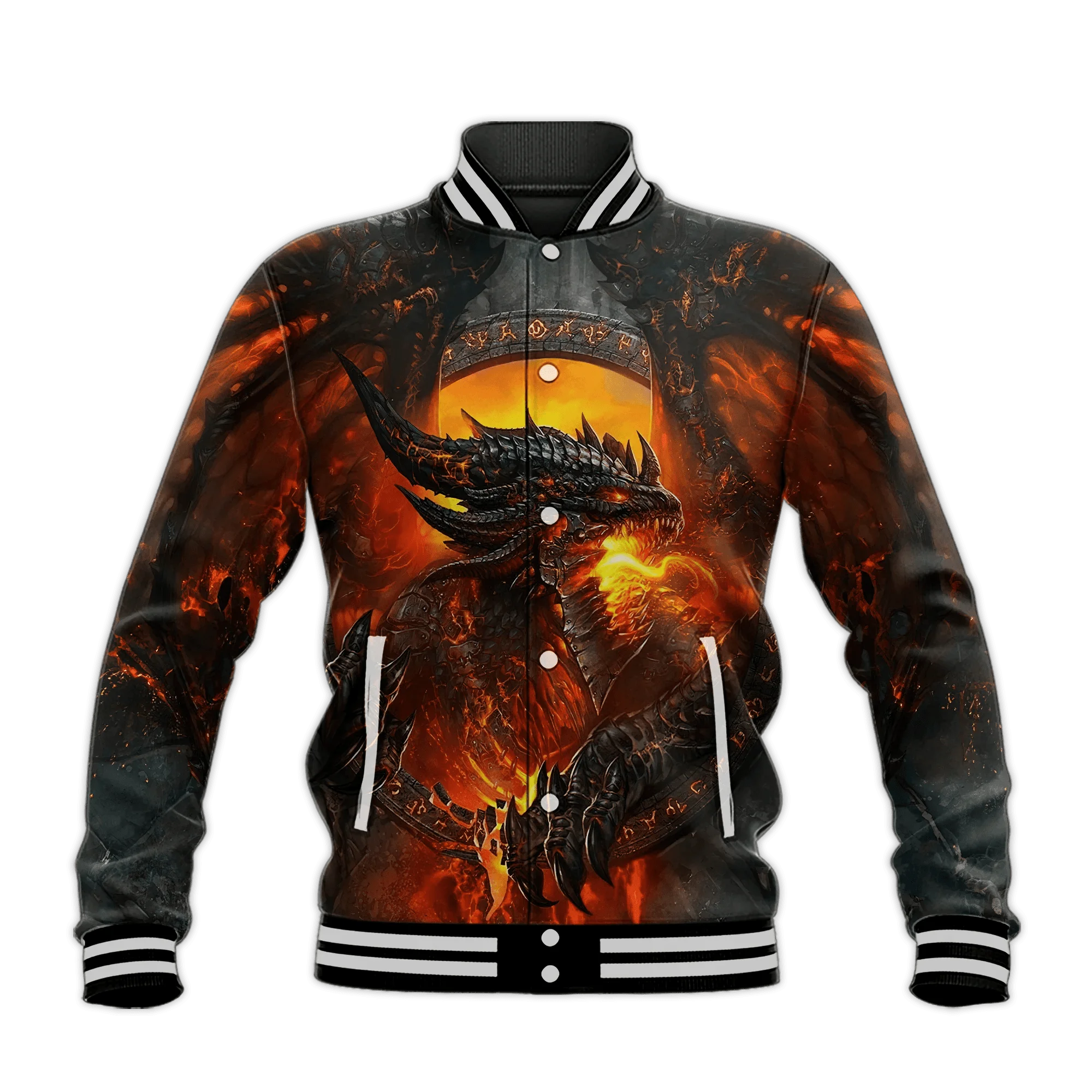 Dragon Viking Fire Pattern Tattoo 3D Printed Thick Baseball Jacket Men Female Pullover Jumper Jersey Warm