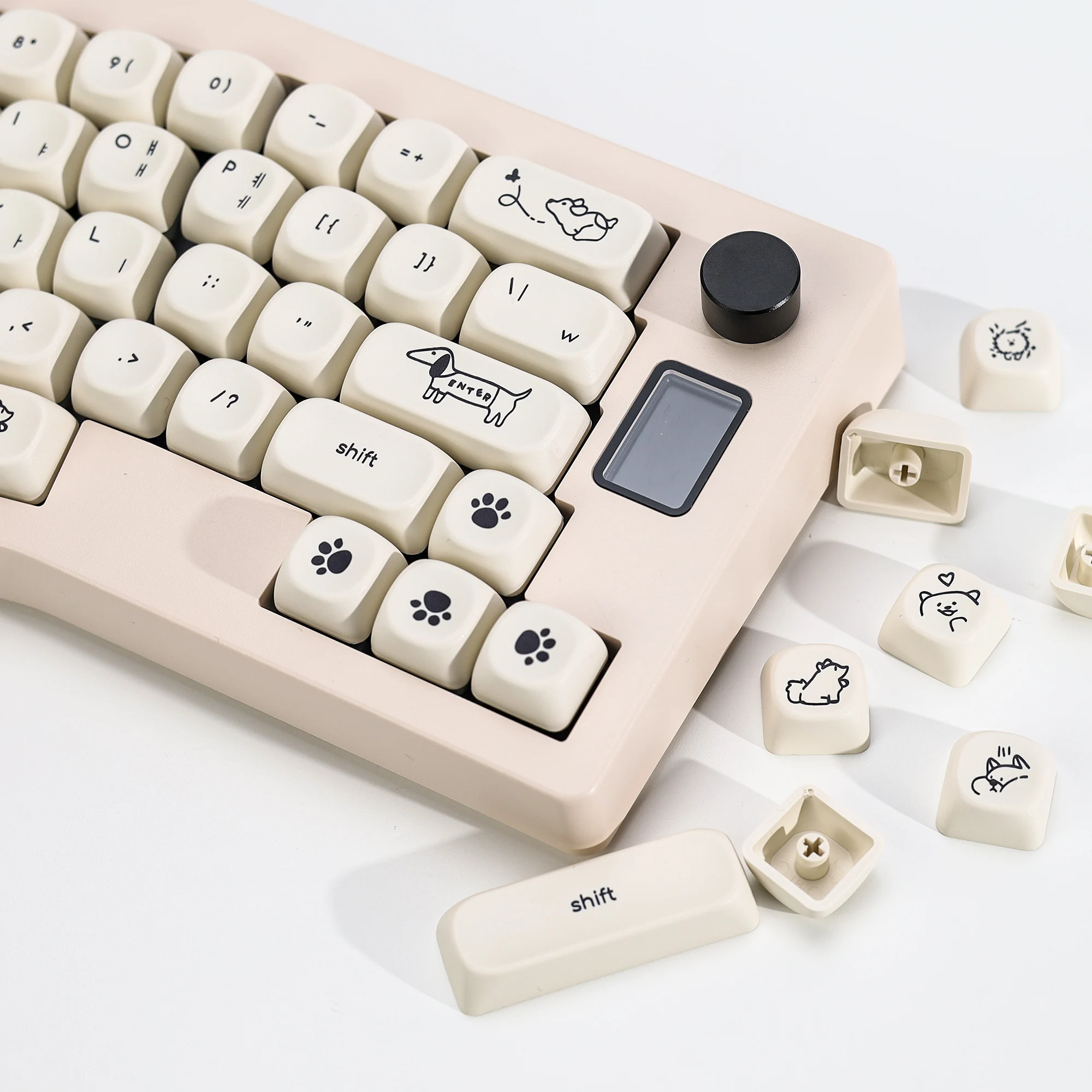 KBDiy Cute Milky White Dog Keycaps Retro Simple KOA MOA Profile PBT ISO Keycap Korean For 60 DIY Gaming Mechanical Keyboard KIT