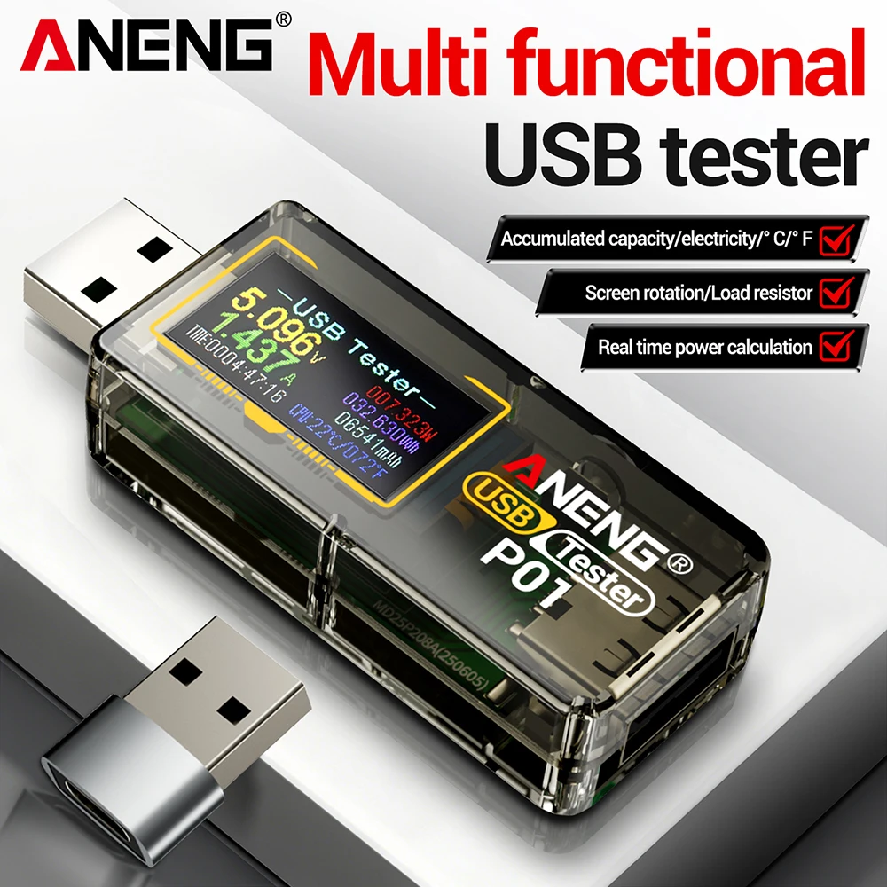 Schnell-Ladetester P01 USB DC 4-30V Voltmeter Strom-Spannungsmessgerät Volt Amperemeter Detektor Powerbank-Ladegerät Anzeige