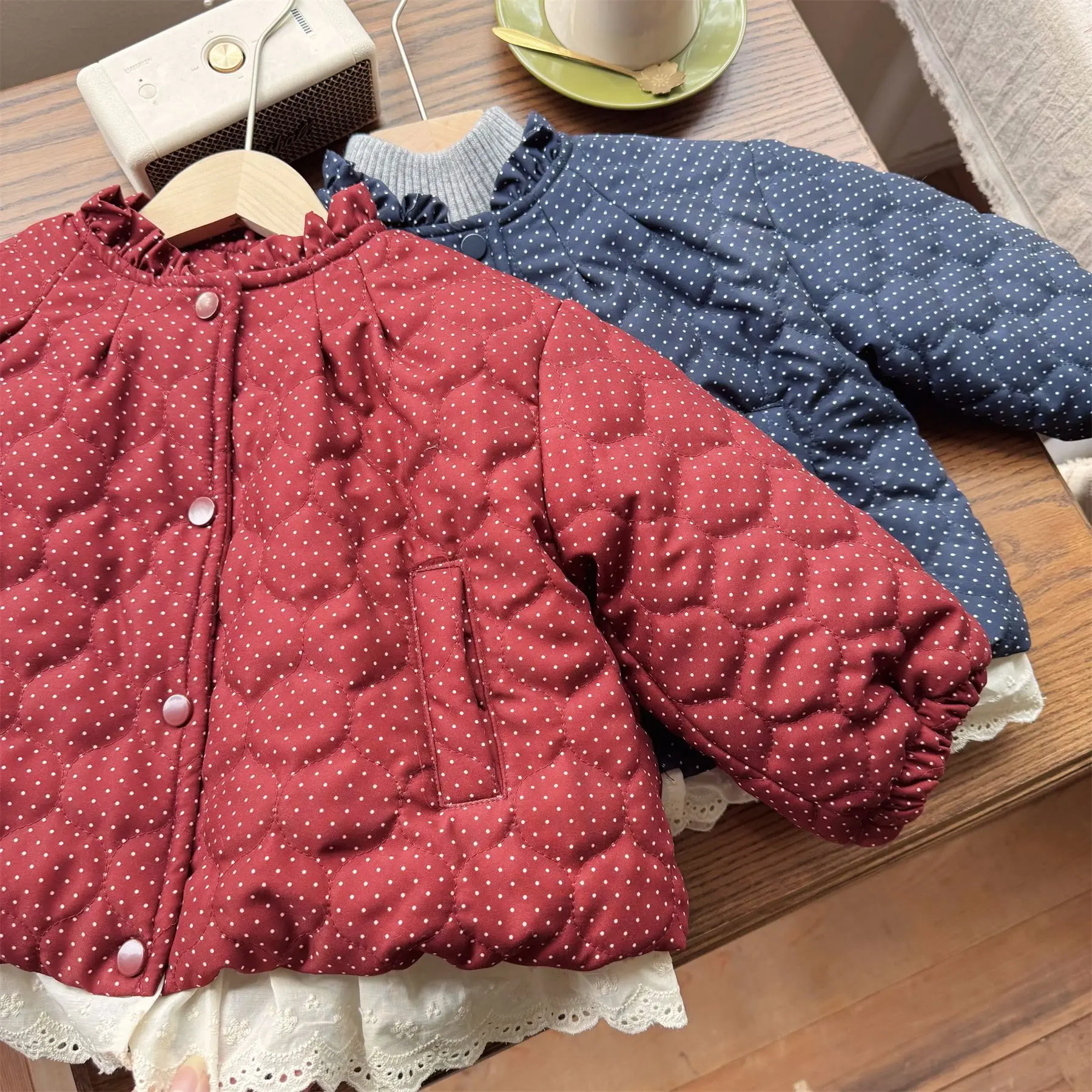 معطف قطني مبطن بالصوف منقط مضاف برباط سميك شتوي كوري فضفاض كاجوال حلو لطيف عصري مريح #3