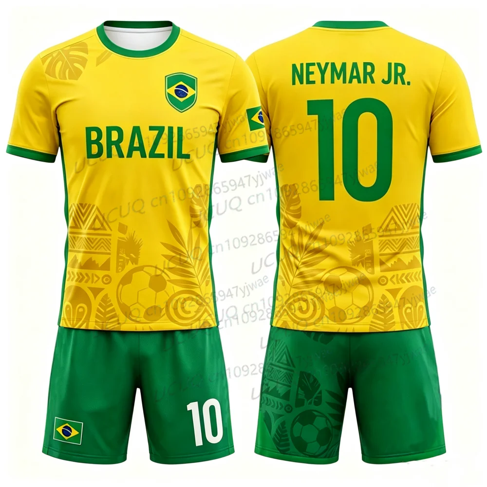 2026 Special Neymar 10 & VINI JR Football Jersey Tee Shorts Set Women Men Brazil Fans Shirt and Shorts Summer Kids 2 Piece Set