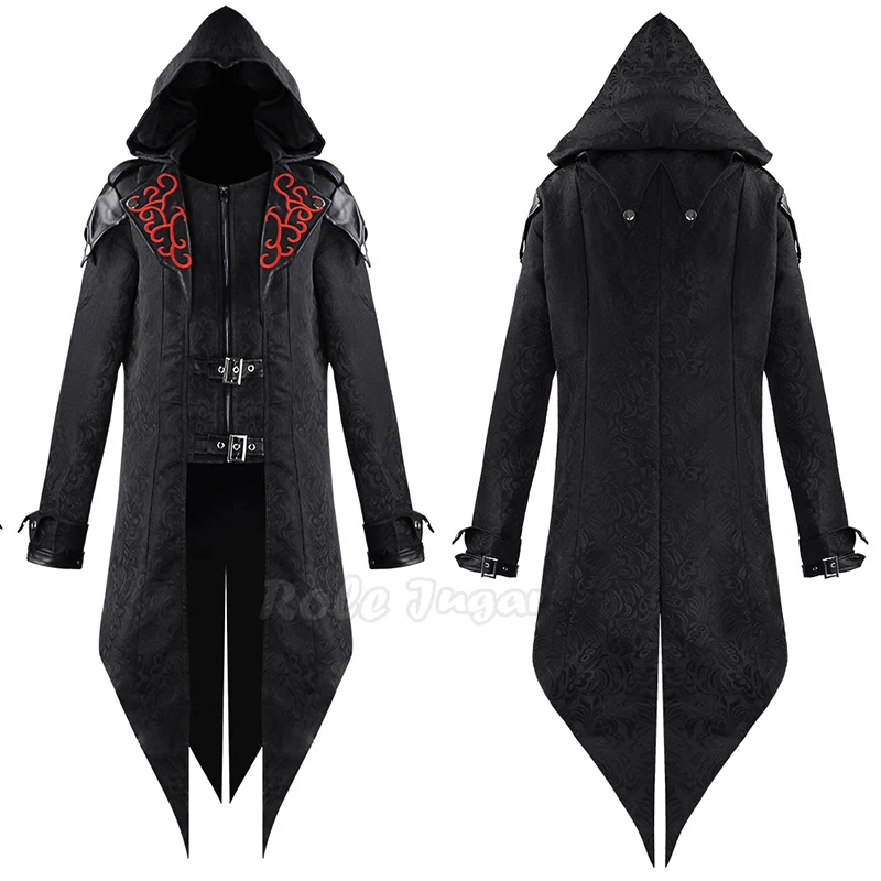 

Assassin Cosplay Medieval Man Costume Vintage Medieval Jacket Outwear Coat Hoodies Halloween Costume Dress Up Outfit Party