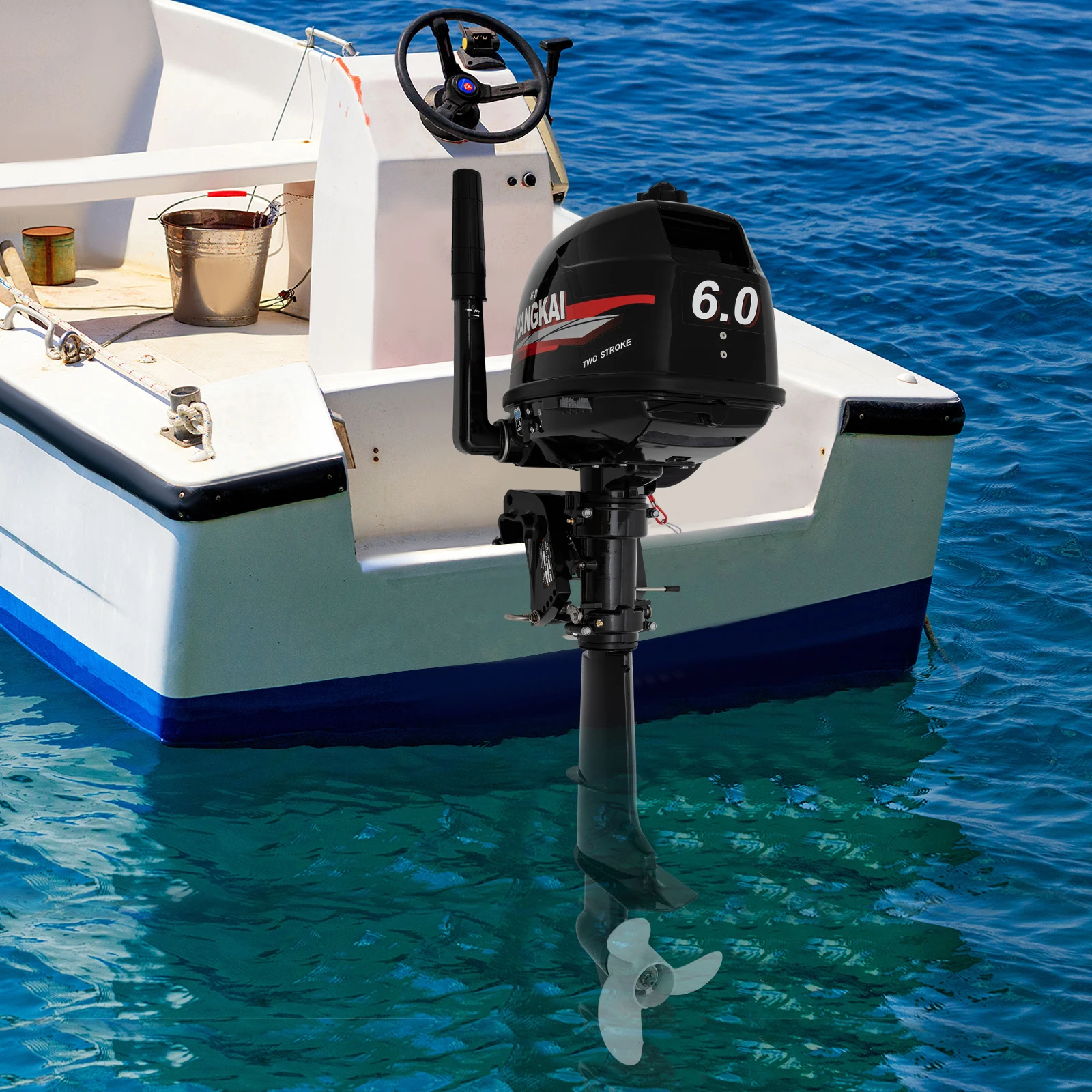 

2-Stroke 6HP Single Cylinder Gasoline Outboard Motor - Water-Cooled Short Shaft Engine with 360-Degree Steering for Fishing Boat