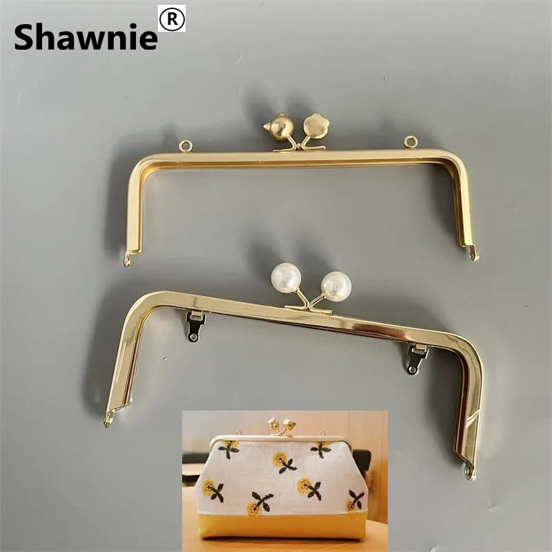 18cm Wallet Bag Frame with Clasp Kiss Lock Fixing Screw Purse Frame Hanger  DIY Bags Hardware Handmade Bag Accessories Gold