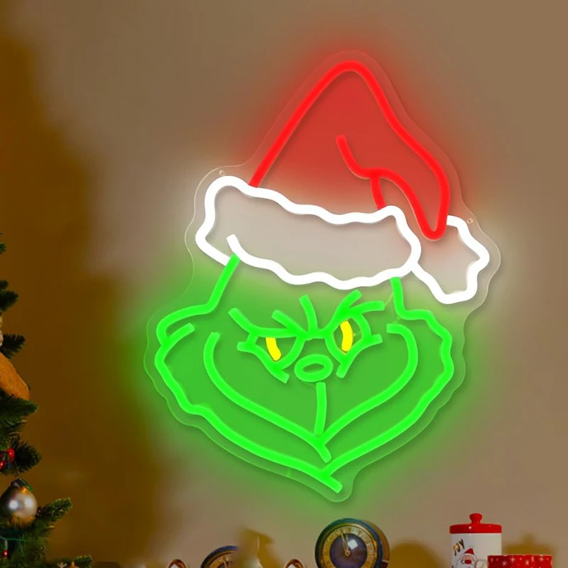 Christmas Neon Sign Cartoon Dimmable LED Signs for Wall Light Up Signs for Home Party Neon Wall Light Decor Xmas Gift 5/12V