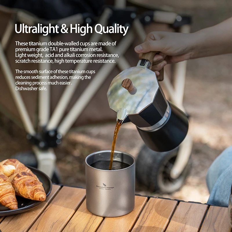 Boundless Voyage Titanium doppelwandiger Becher, ultraleicht, stapelbar, Tee-Trinkgeschirr, tragbar, für Outdoor-Camping, täglich verwendet – Detail 4
