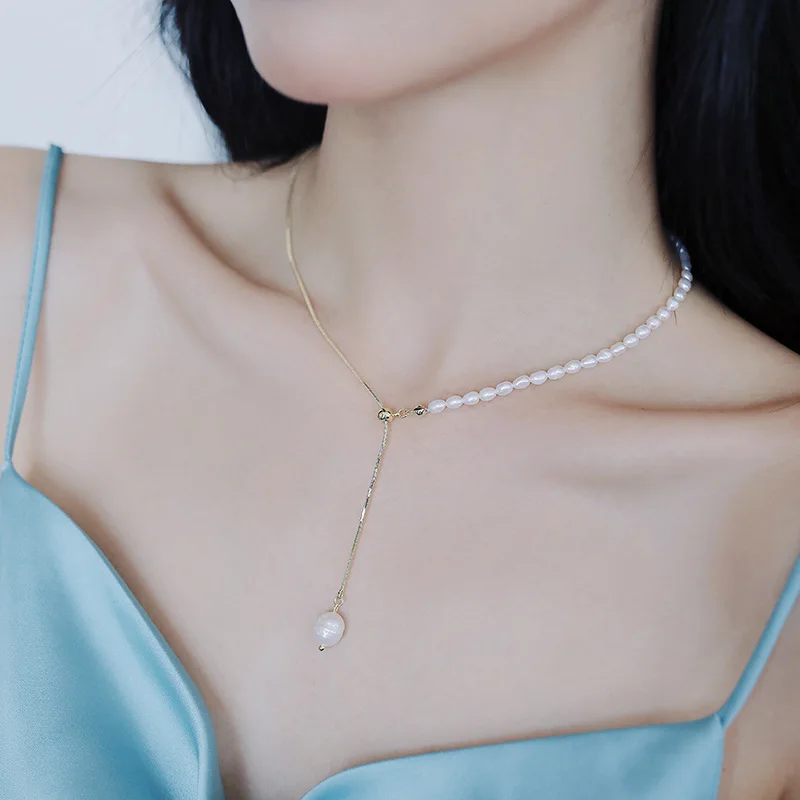 100 % natürliche Süßwasserperle, 14 Karat Gold gefüllt, trendige weibliche Anhänger-Halskette, Schmuck für Frauen, Schlangenketten, kein Verblassen – Detail 5