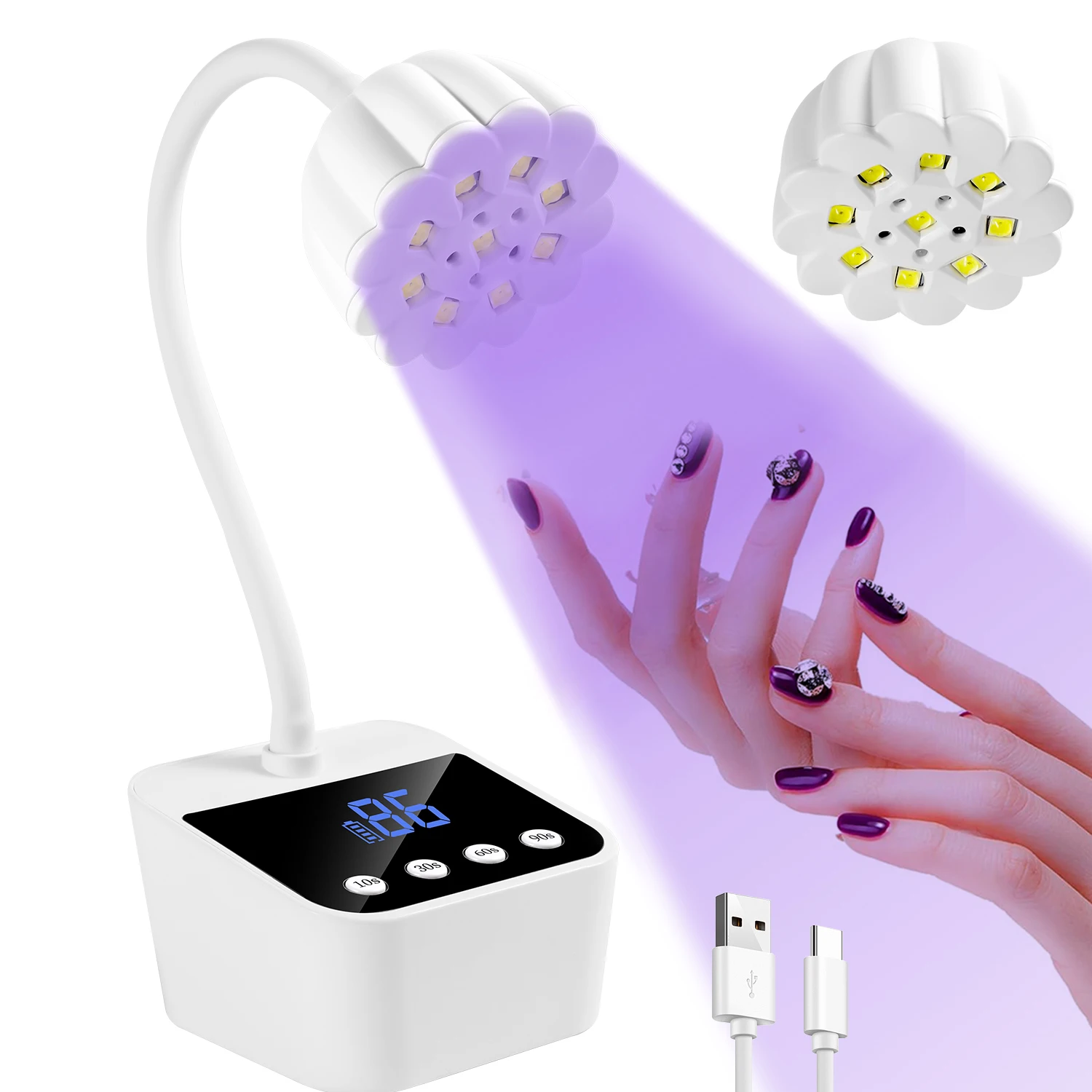 Draadloze Lotus-nagellamp LED UV-nageldroger Aanraakbediening Oplaadbaar nagellicht met automatische detectie Sneldrogend 360° °   Buigbaar