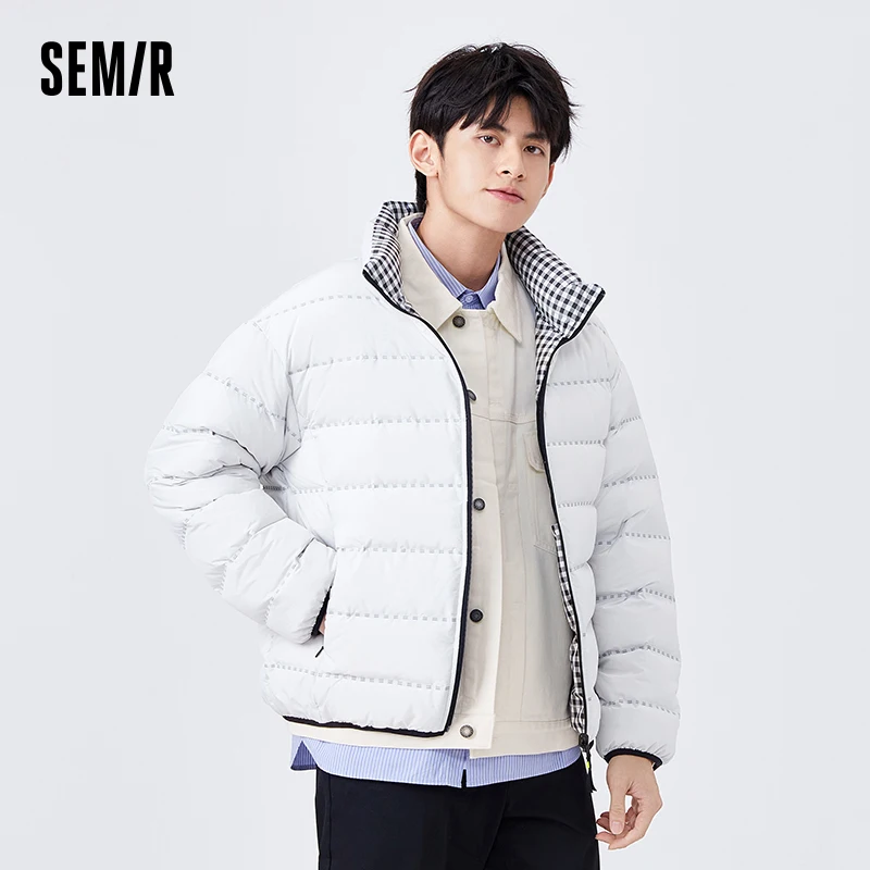 Jaqueta semir para baixo masculina, gola alta, quente e elegante, reversível, na moda, legal, inverno, novo, 2023