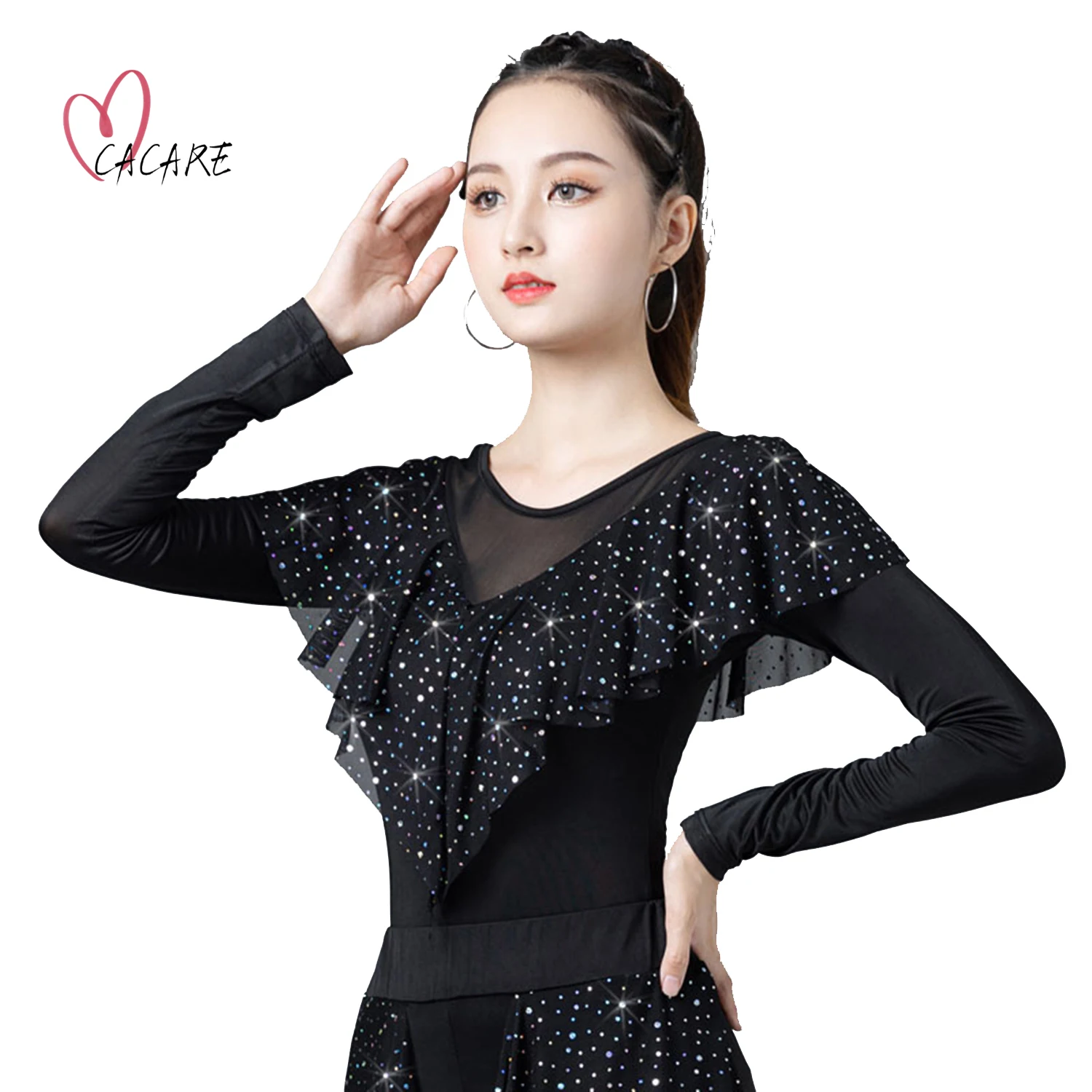 

Latin Ballroom Dance Top Shirt Women CHEAPEST Ruffled Lace Bust Elegant Dance Shirt Suit Dancewear Samba Stage Costume D0033