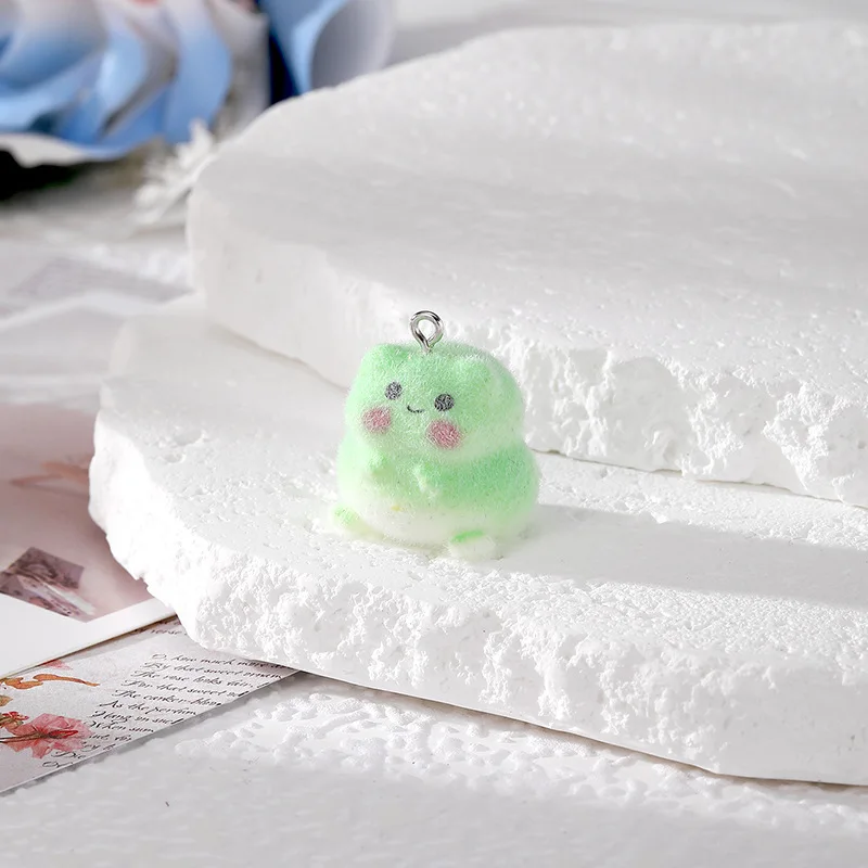 20pcs Flocking Resin Cartoon Bear Frog Charms 3D Plush Animal pendant For make Necklace keychains DIY crafts Jewelry fittings