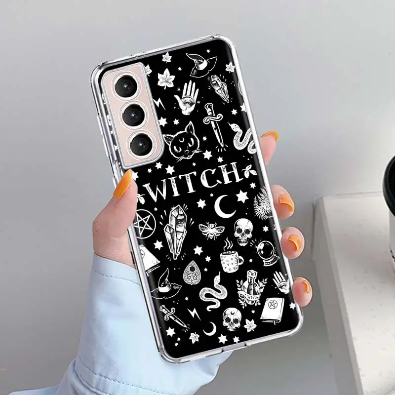 Pink Cat Skull Witch Phone Case Shell For Samsung Galaxy S24 S23 S22 Ultra S21 Plus S20 FE S10 S10E S9 S8 + Cover Capa Funda