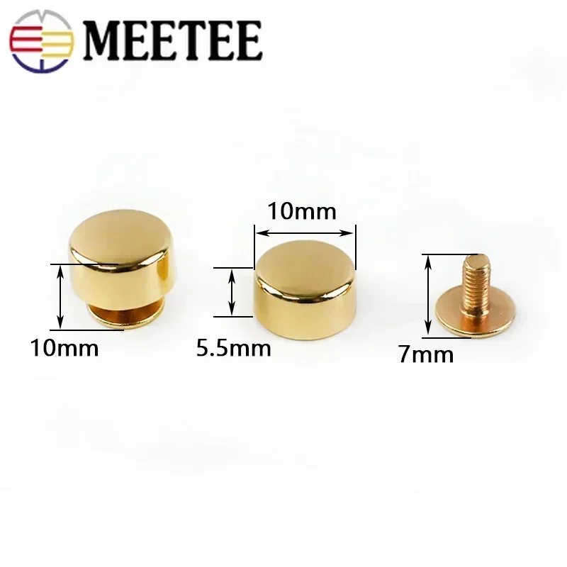 10/20/50pcs Meetee 10mm Flat Screw Bag Accessories for Hanbag Bottom Studs Screws Rivets DIY Sewing Hardware Foot Nail Buckles