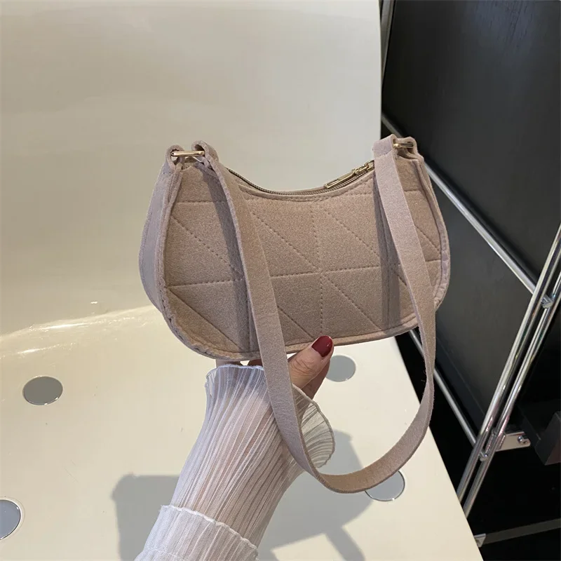 

Solid color fashion felt cloth shoulder bag underarm bag temperament women's bag