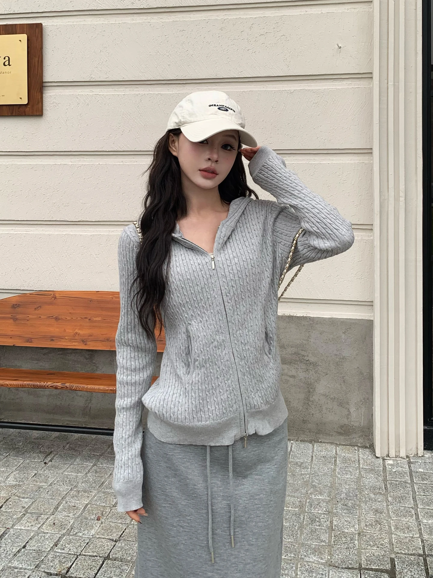 

Ladies Loose Knitted Hat Sweater Casual Sle Long Sve Zipper Closure Straight Body Slimming Spring Autumn Faion Outerwear
