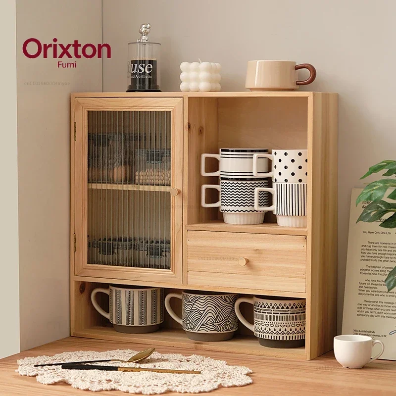 pinewood-desktop-organizer-stable-teaware-storage-cabinet-dustproof-skincare-holder-spacious-cup-stand