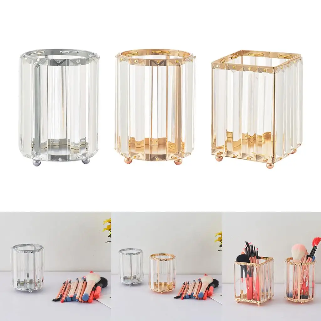 Nordic Crystal Makeup Organizer Metal Frame Creative Brush Holder Pen Vase for Professional Makeup Storage