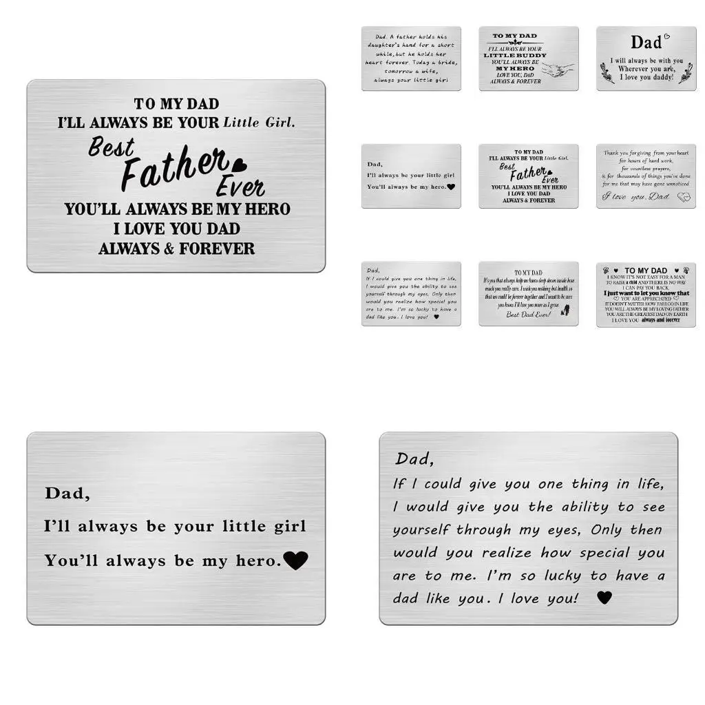 

G6KF Father's Day Wallet Insert Card Stainless Steel To My Dad Card Engraved Ornament