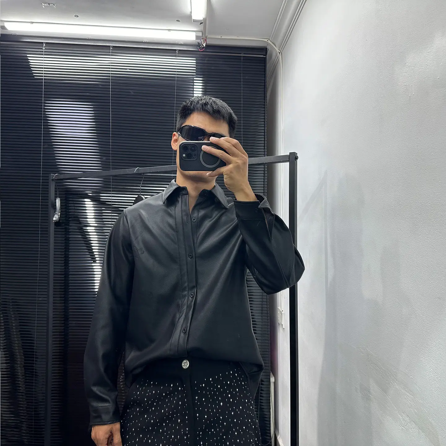 Dark Design Avant-Garde Motorcycle Leather Long-Sleeved Shirt Zhang Linghe Same Style Retro All-Matching