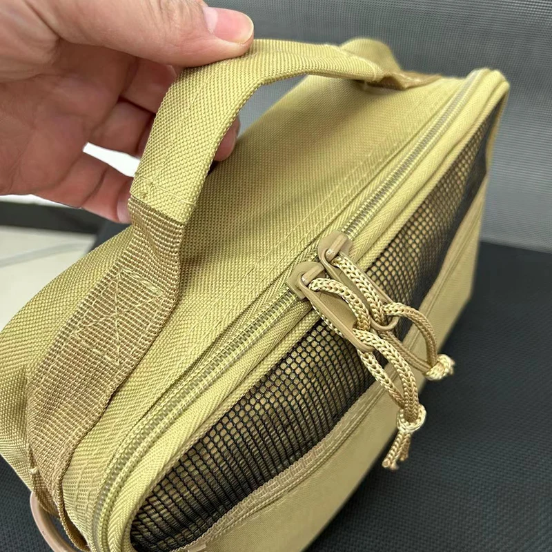 Tragbare Herren-Toilettentasche aus Oxford-Gewebe, Khaki, Reise-Organizer mit mehreren Taschen, hängende Waschtasche für Outdoor-Aktivitäten, Angeln und Kurzreisen – Detail 4
