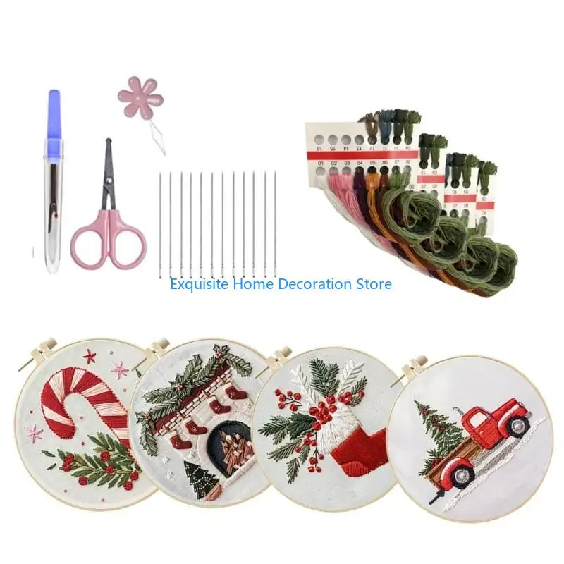 

L5BF Christmas Embroidery Kits Embroidery Hoop Kits with Embroidery Hoop for Sewing