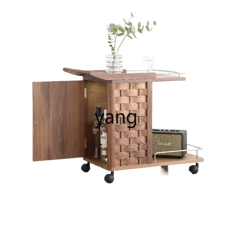 LH  trolley with wheels moving sofa side few solid wood retro light luxury wine cabinet coffee table