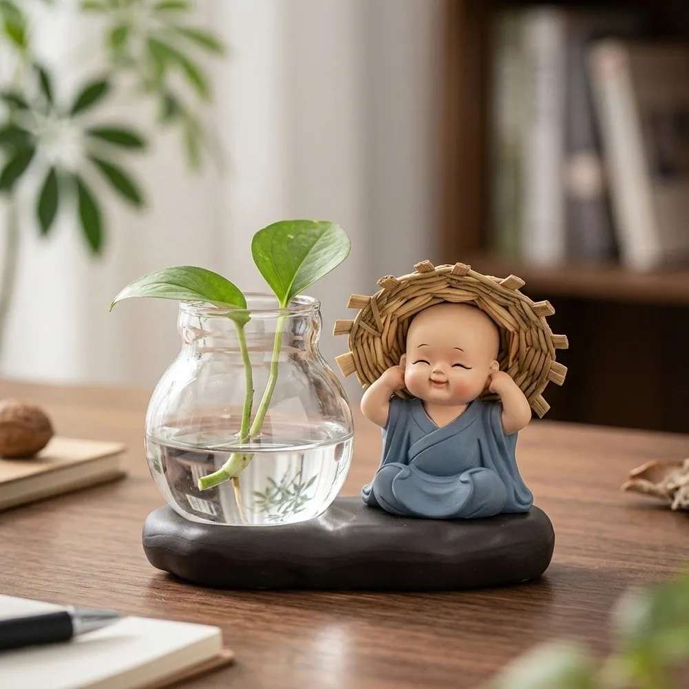 Glass Plant Vase Set 4 pcs Transparent Terrarium Style for Desk Shelf Decoration Air Plants Water Plants Resin Bottom