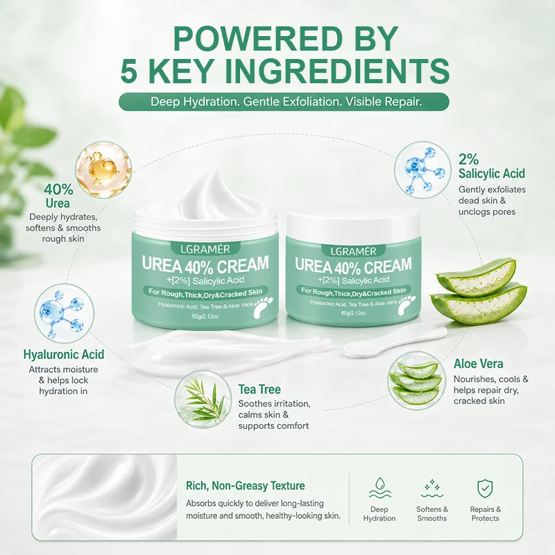 40% Urea Foot Cream + 2% Salicylic Acid Intensive Hydrating Foot And Hand Care Moisturizing Repair Rough,Thick,Dry,Cracked Skin