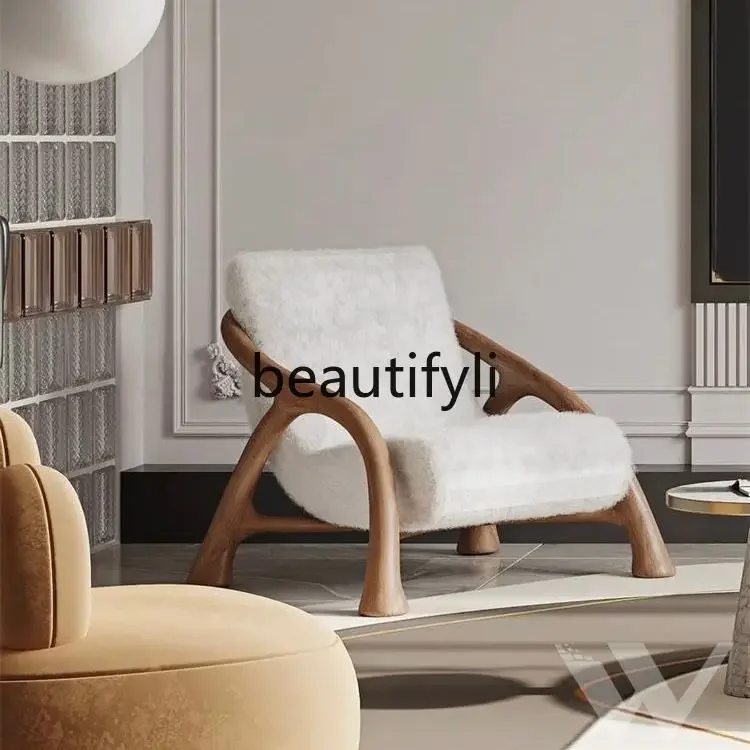 

Minimalist medieval French retro cream style solid wood living room light luxury sofa chair balcony backrest